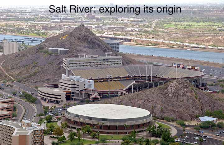 Photo of ASU stadium with A Mountain and the Salt River in the background