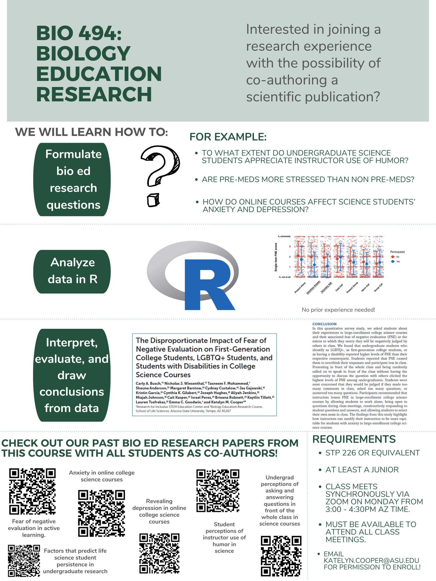 BIO 494 ADVERTISEMENT FOR BIOLOGY EDUCATION RESEARCH IN DR. KATELYN COOPER'S LAB