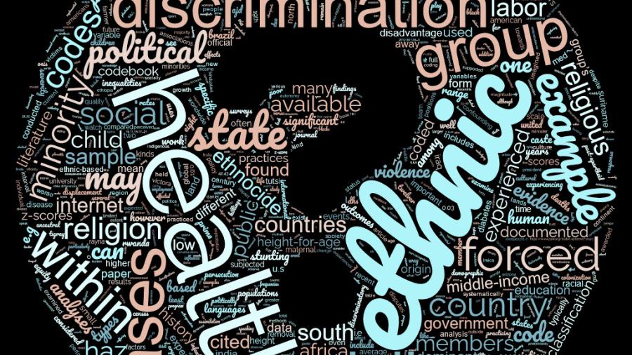word cloud in a circle with words such as disparities, health, ethics